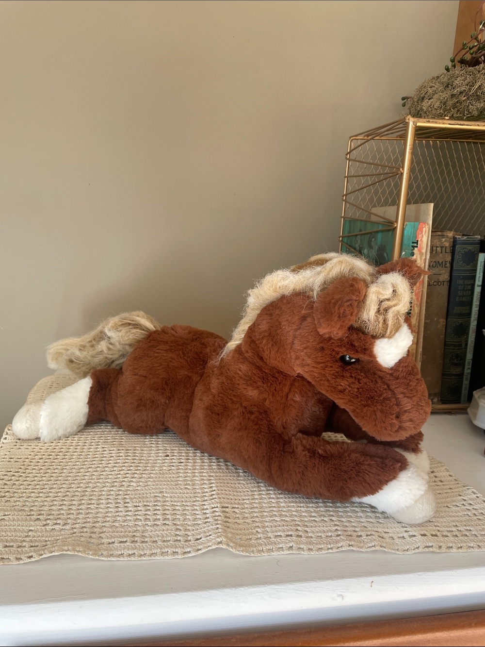 Plush Brown and Cream Horse Stuffed Animal - Soft Laying Pony